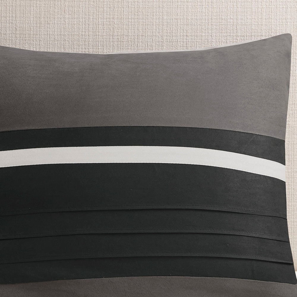 7 PC Pieced Faux Suede Comforter Set Black King Media 5