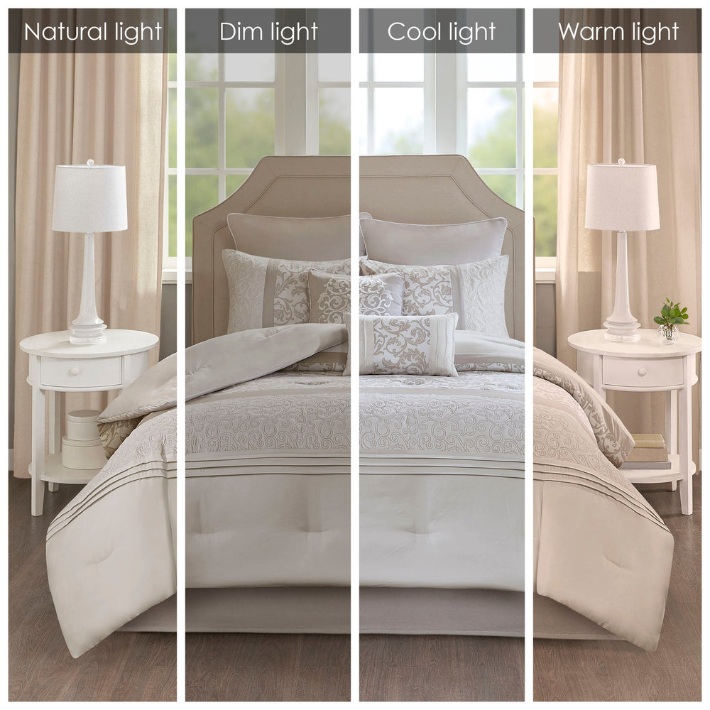 Embroidered 8 Piece Comforter Set Neutral Queen Media 7