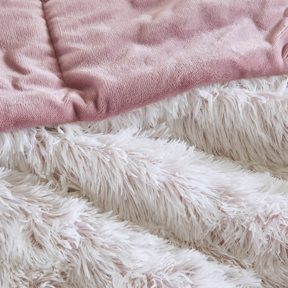 2 PCS Twin/Twin XL Shaggy Faux Fur Comforter Mini Set Pink/White Media 9