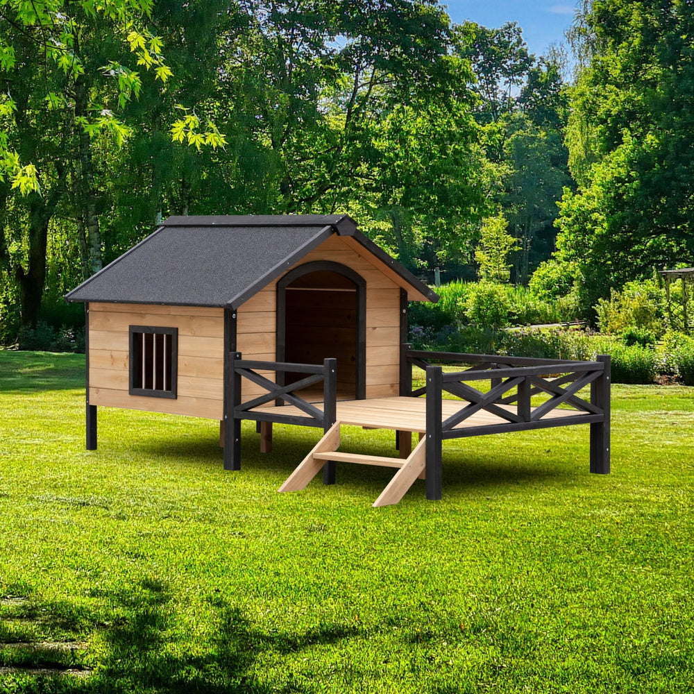 Outdoor Large Wooden Cabin House Style Wooden Dog Kennel with Porch Media 2