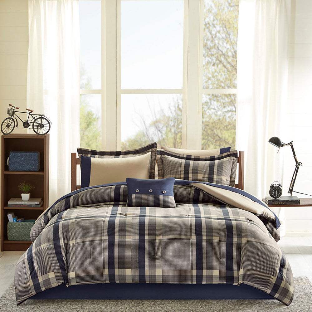 Twin XL Plaid Comforter Set with Bed Sheets Media 8