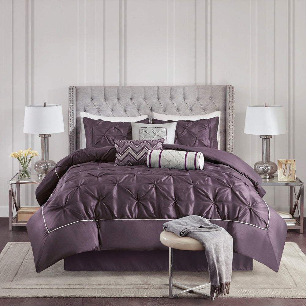 7-Piece King 100% Polyester Pieced Pleated Tufted Comforter Set Media 1