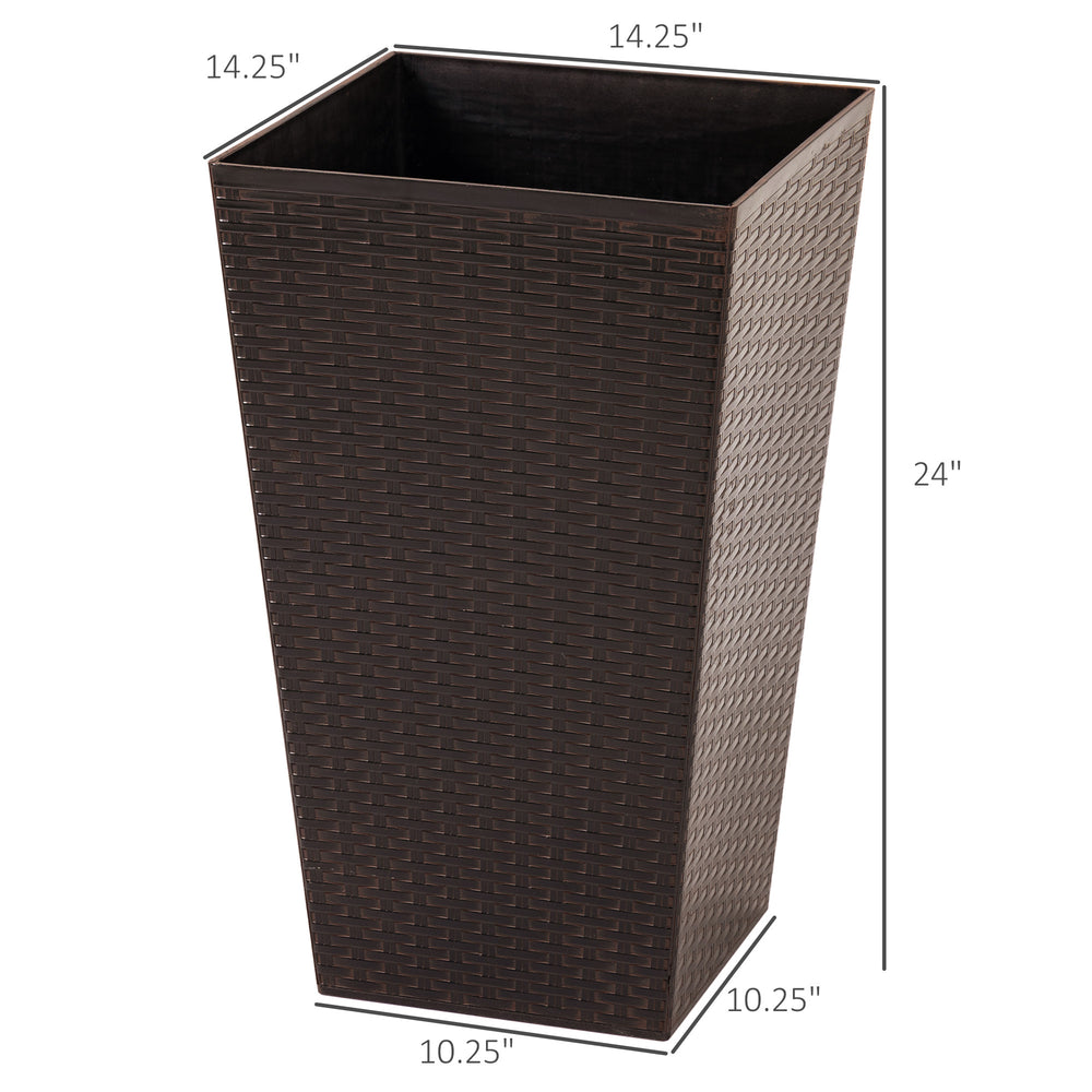 Outsunny Set of 3 Tall Planters with Drainage Hole, Outdoor Flower Pots, Indoor Planters for Porch, Front Door, Entryway, Patio and Deck, Brown Media 3