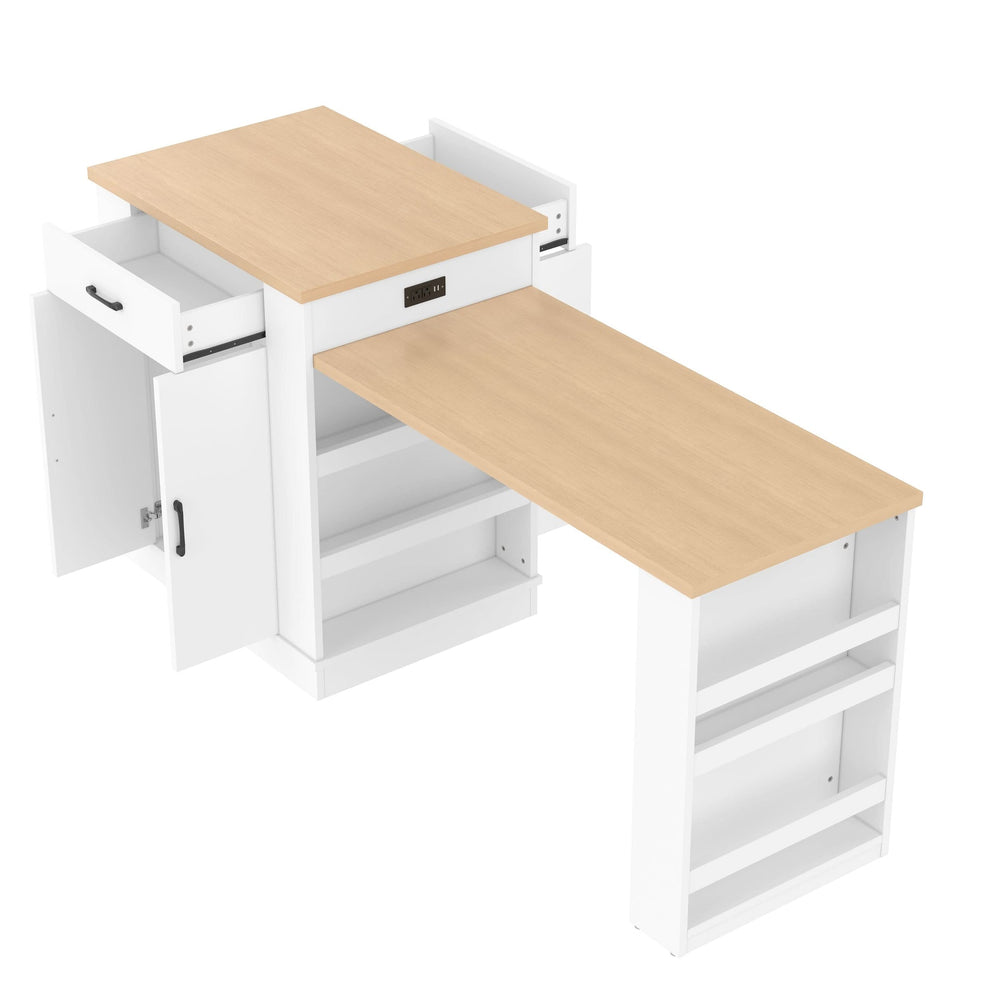 Extendable Island Console & Particle Board White Finish & Multi-Functional Storage Media 7