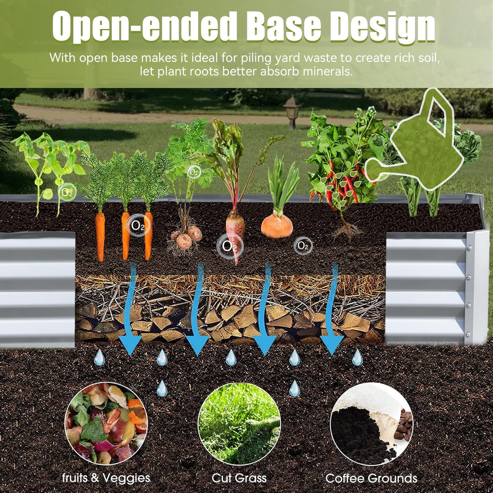 8x4x1 ft Galvanized Raised Garden Bed, Outdoor Planter Garden Boxes Large Metal Planter Box for Gardening Vegetables Fruits Flowers, Silver Media 6