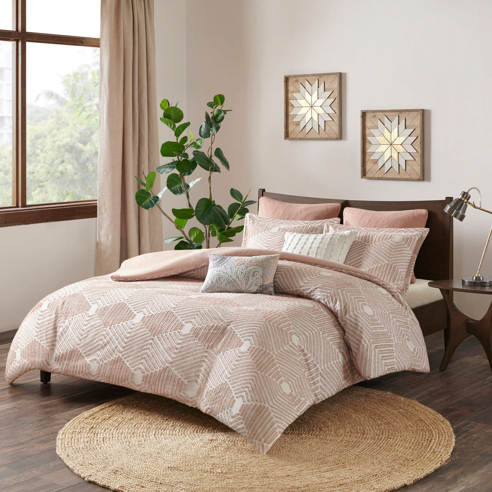 Cotton Jacquard Comforter Set Blush Full/Queen Media 1