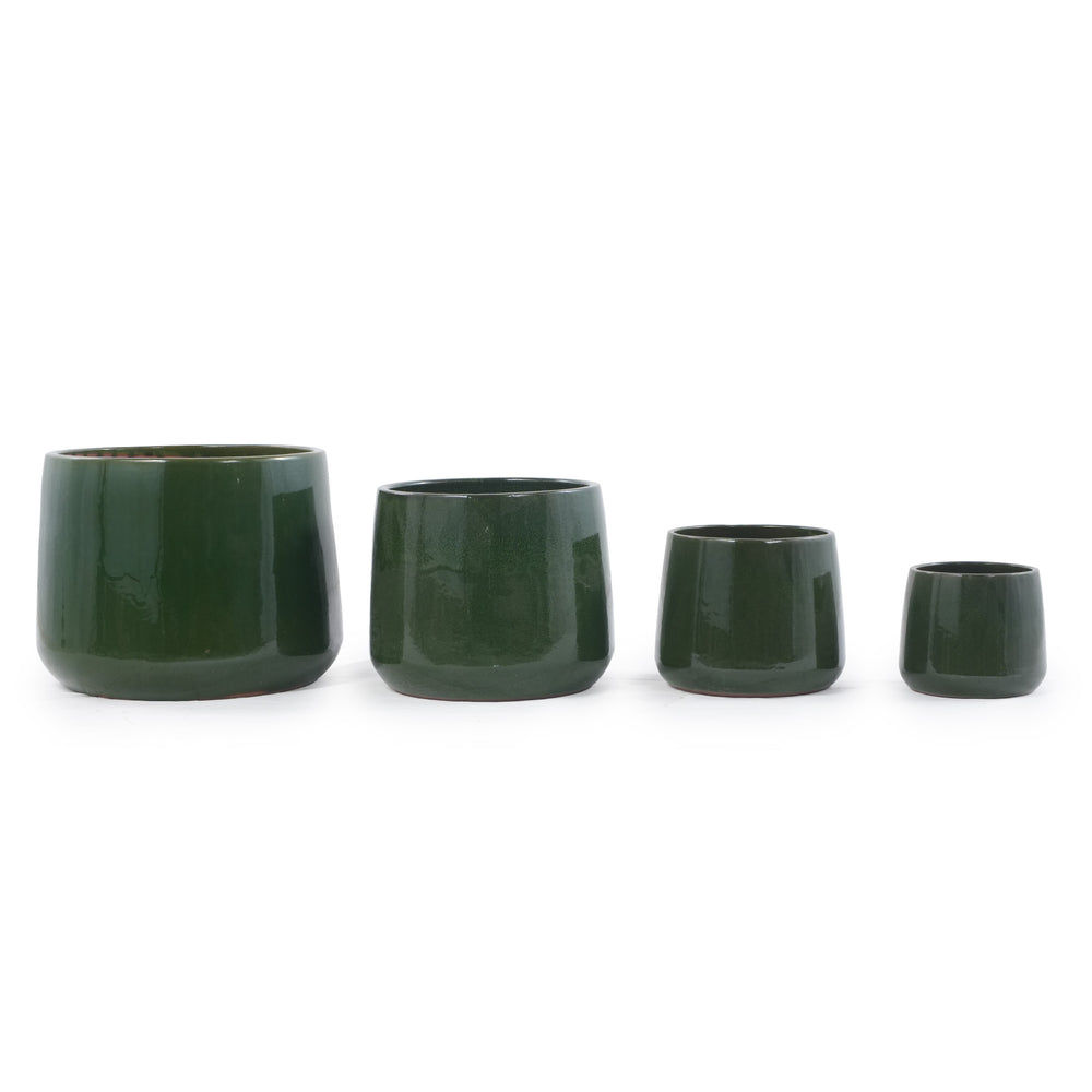 Handmade Solid Glazed Ceramic Planter Set of 4, 14/11/9/7 Inch Diameter, Deep Green, for Succulents and Cacti, Outdoor Garden & Indoor Stairs Use, Breathable Clay with Drainage Holes Media 8