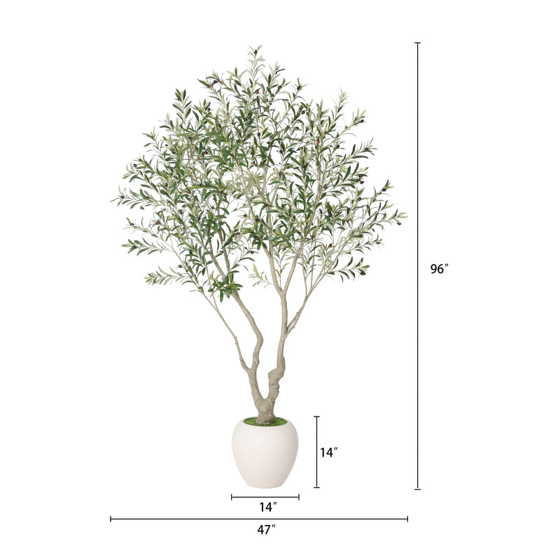 8FT Artificial Olive Tree With Decorative White Pot, Tall Indoor & Covered Outdoor Decorative Tree, 1pc/set