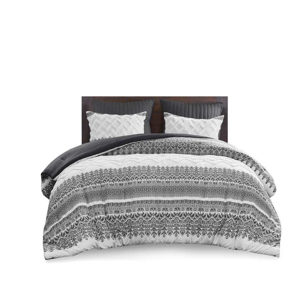 3 Piece Cotton Comforter Set with Chenille Tufting Gray King/Cal King Media 10
