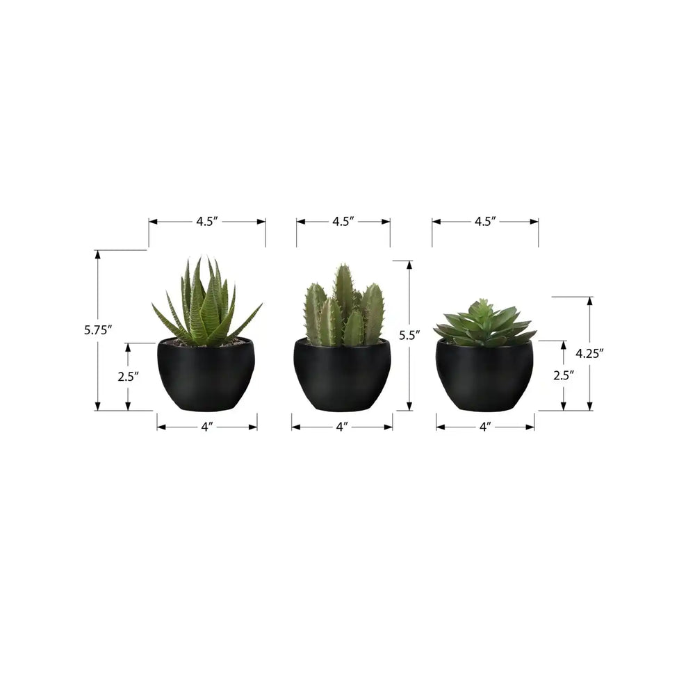 25439478 Artificial Succulent Plants Set of 3, 6' Tall, Green Faux Indoor Decor in Black Melamine Pots, Tabletop Greenery for Home Office     DTY Store