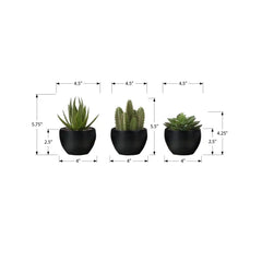 Artificial Succulent Plants Set of 3, 6' Tall, Green Faux Indoor Decor in Black Melamine Pots, Tabletop Greenery for Home Office perspective