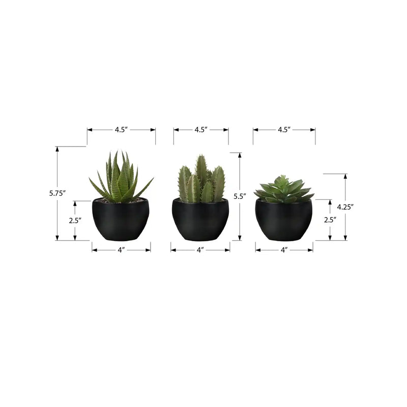 Artificial Succulent Plants Set of 3, 6' Tall, Green Faux Indoor Decor in Black Melamine Pots, Tabletop Greenery for Home Office