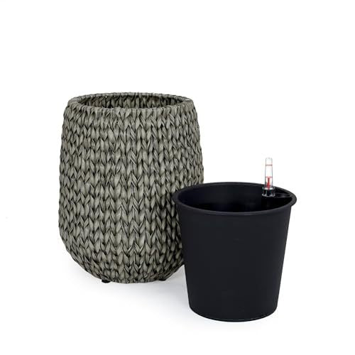 13.4' Self-watering Wicker Planter - Garden Decoration Pot - Gray - Round Media 4