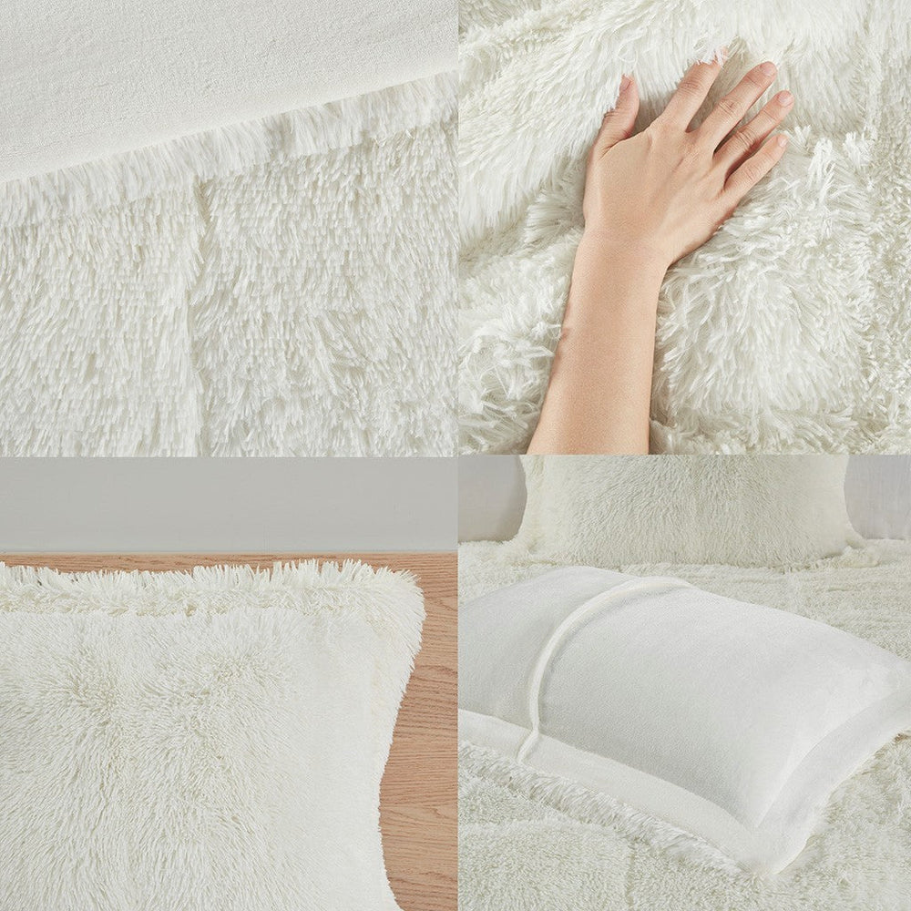 Full/Queen Shaggy Long Fur Comforter Mini Set Media 2