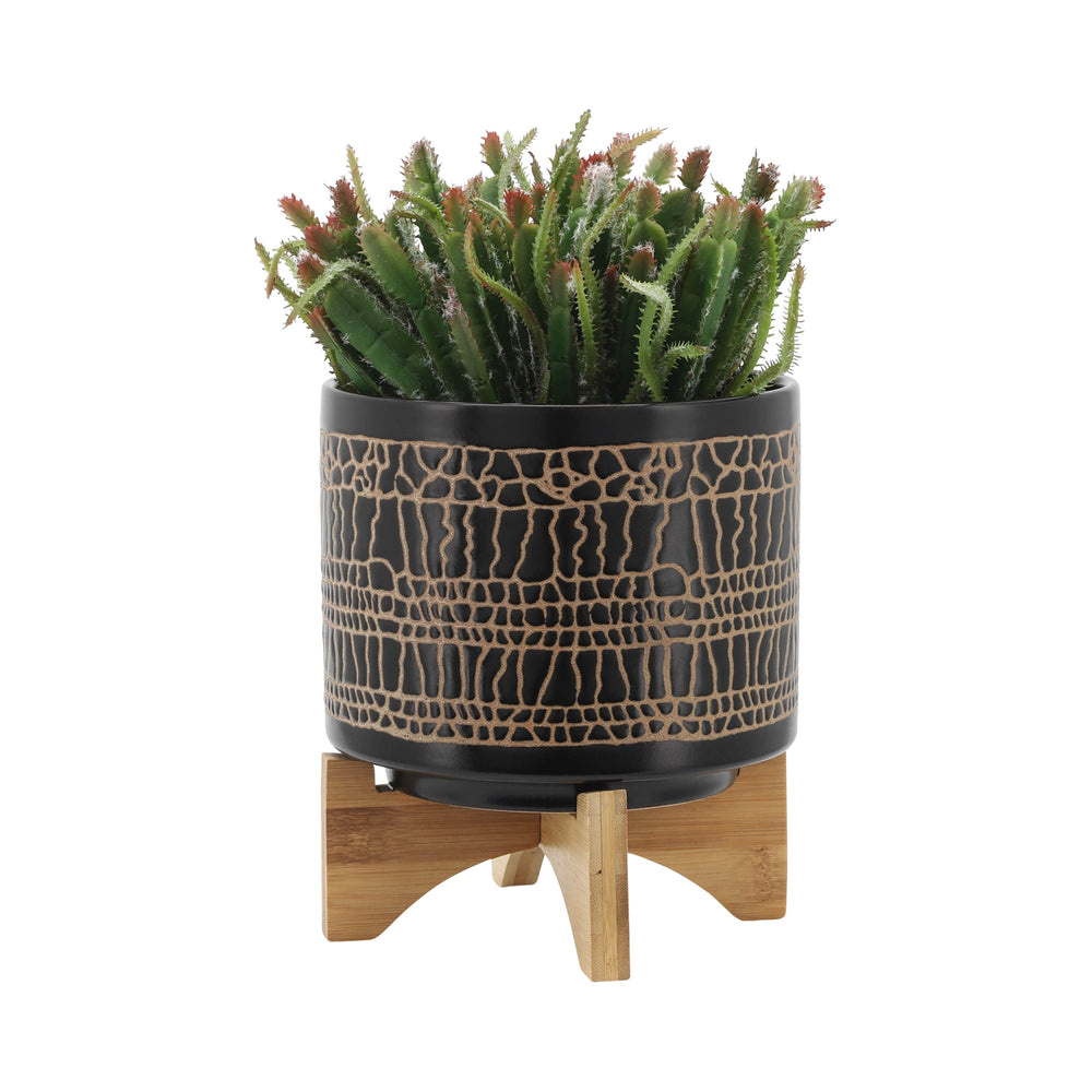 S/2 5/8' GLAZED PLANTER W/ STAND, BLACK Media 3