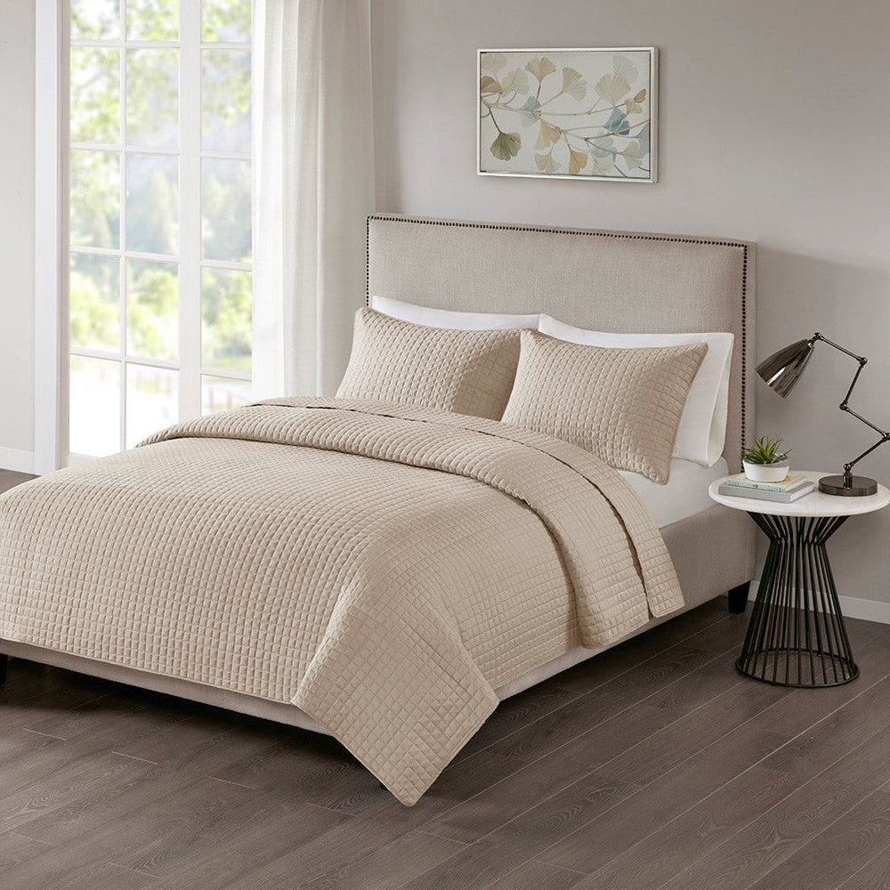 3 Piece Reversible Quilt Set Khaki Full/Queen Media 3