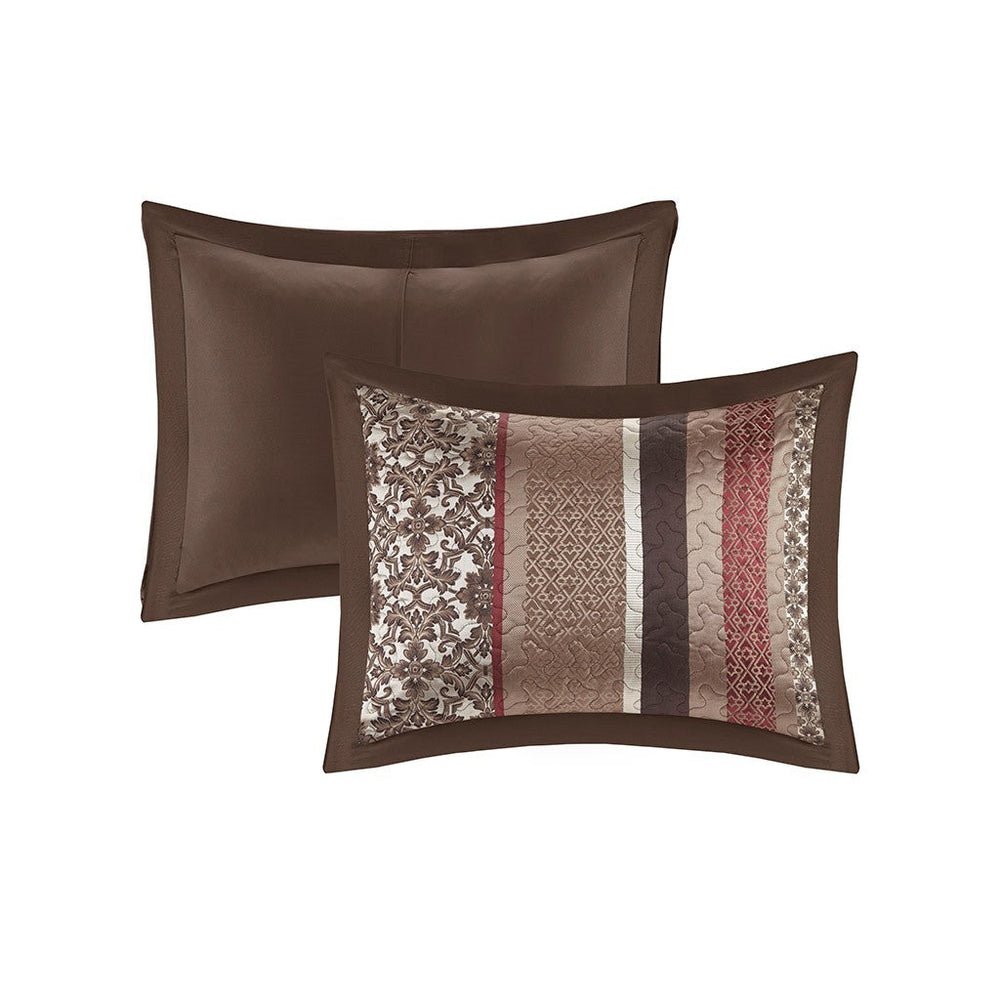 5 Piece Jacquard Quilt Set with Throw Pillows Red Full/Queen Media 13