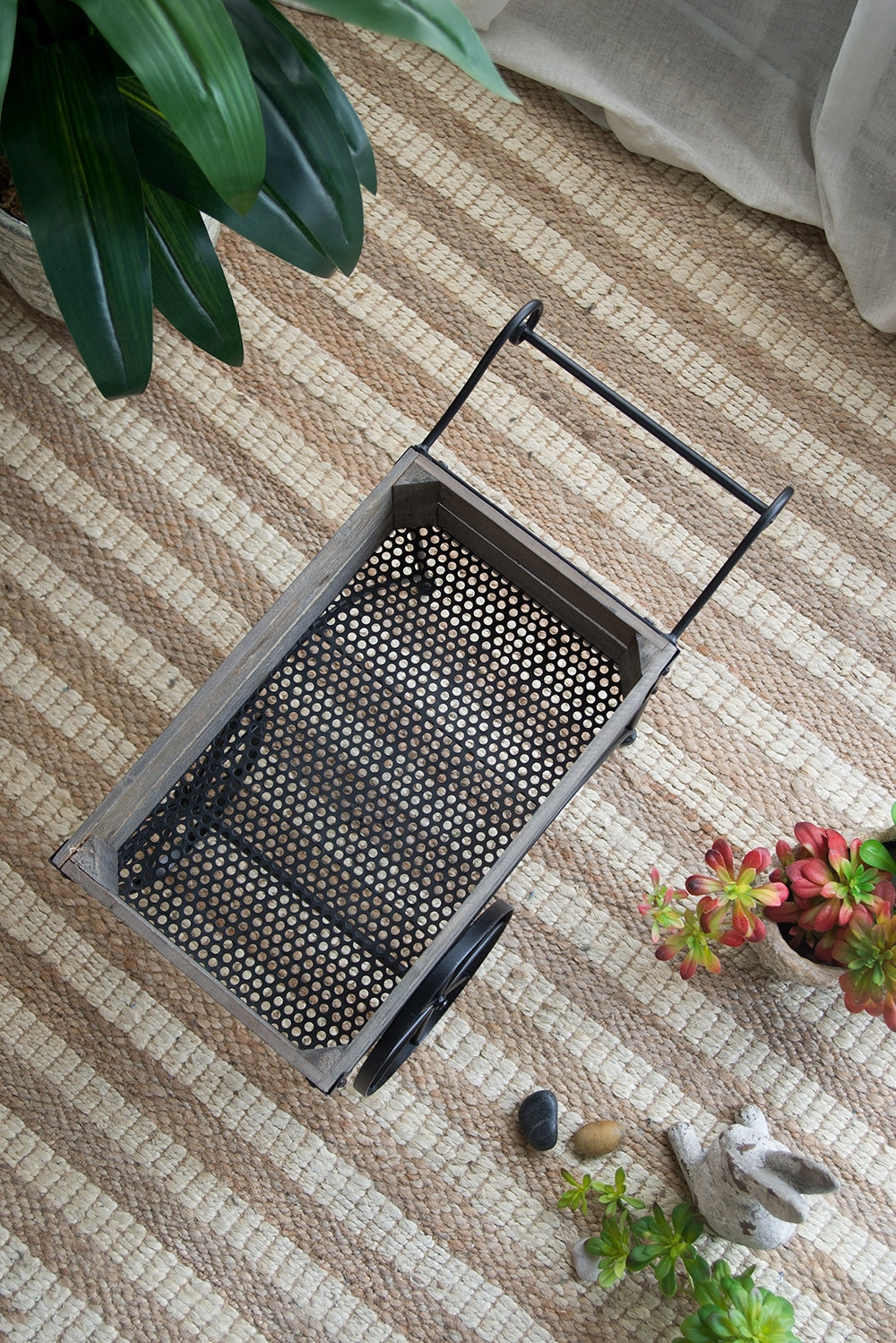 24.4x12.6x15.4' Rustic Black Trolley Cart Plant Stand, Planter Media 17