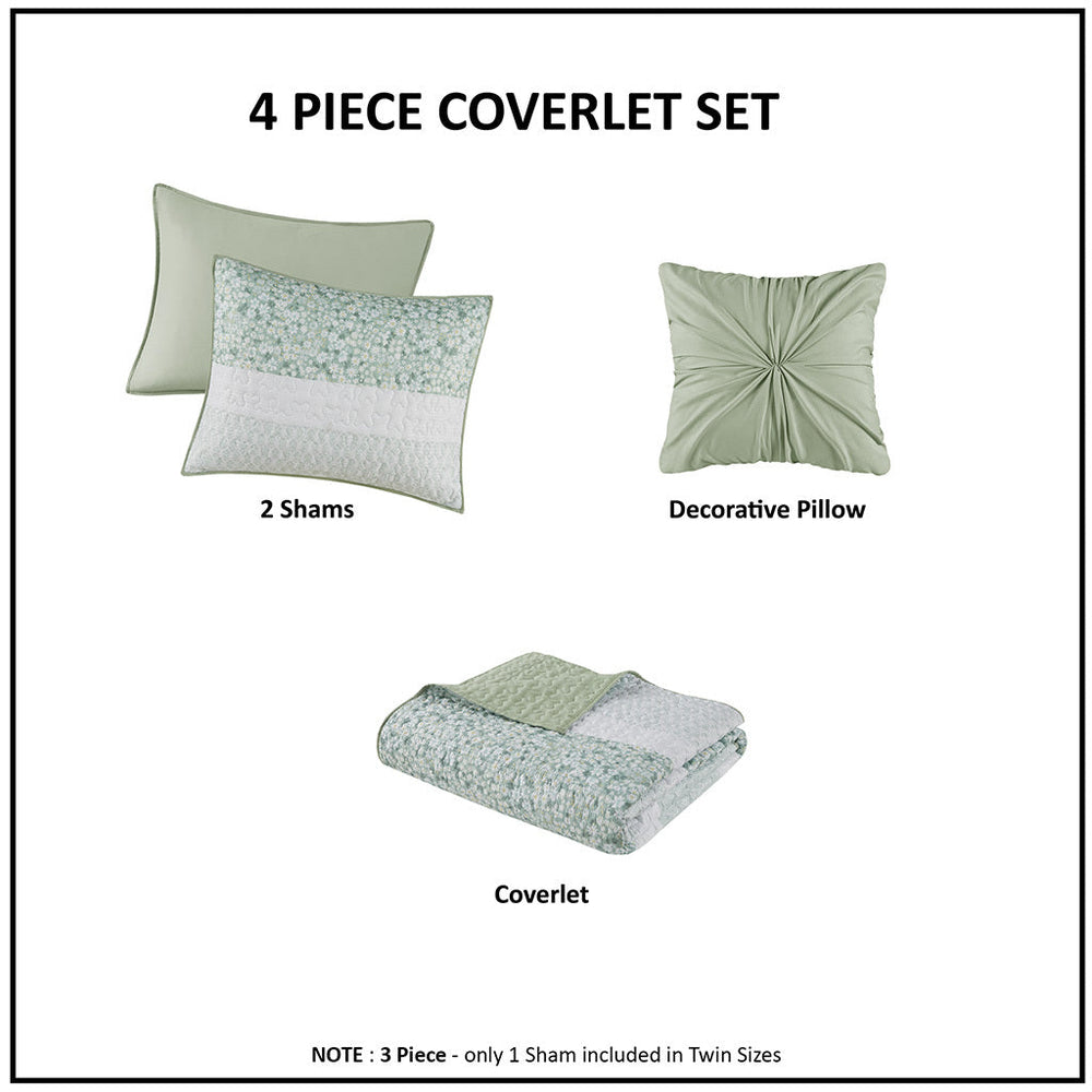 Full/Queen 4 Piece Seersucker Quilt Set with Throw Pillow Media 13