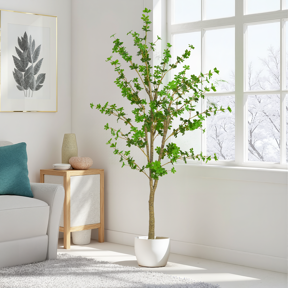 76' Artificial Enkianthus Tree with Black Plastic Pot Media 2