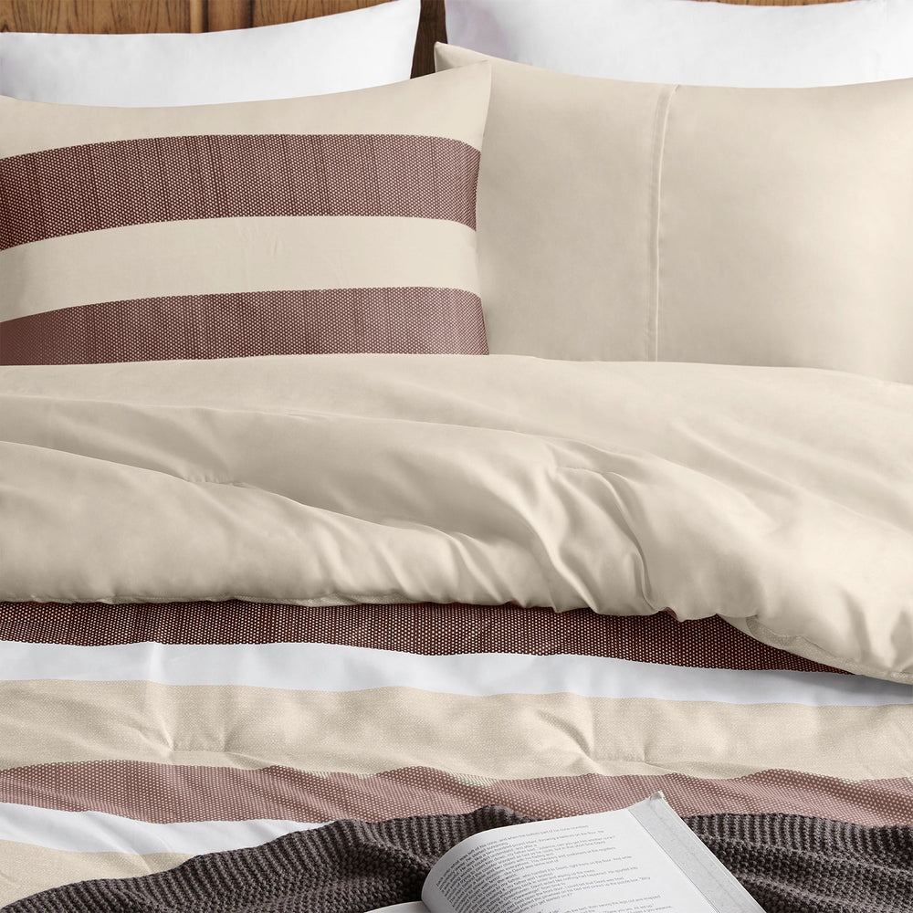 2-Piece Twin/Twin XL Stripe Textured Print Comforter Set,Terracotta Media 6