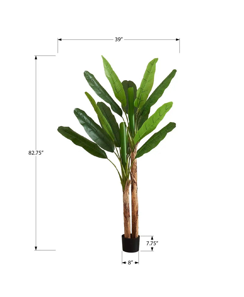 Artificial Plant, 83' Tall, Banana Tree, Indoor, Decorative, Faux, Floor, Potted, Real Touch, Green Leaves, Black Pot