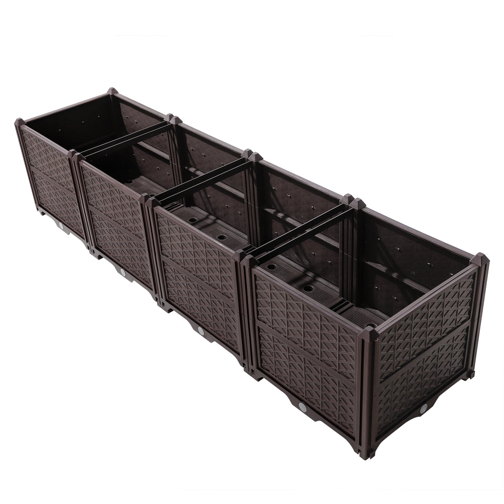 Indoor/Outdoor Rectangular Plastic Planting Box Kit for Vegetables, Herbs, Flowers & Succulents, Coffee, Polypropylene, 62.80 Inches Media 6