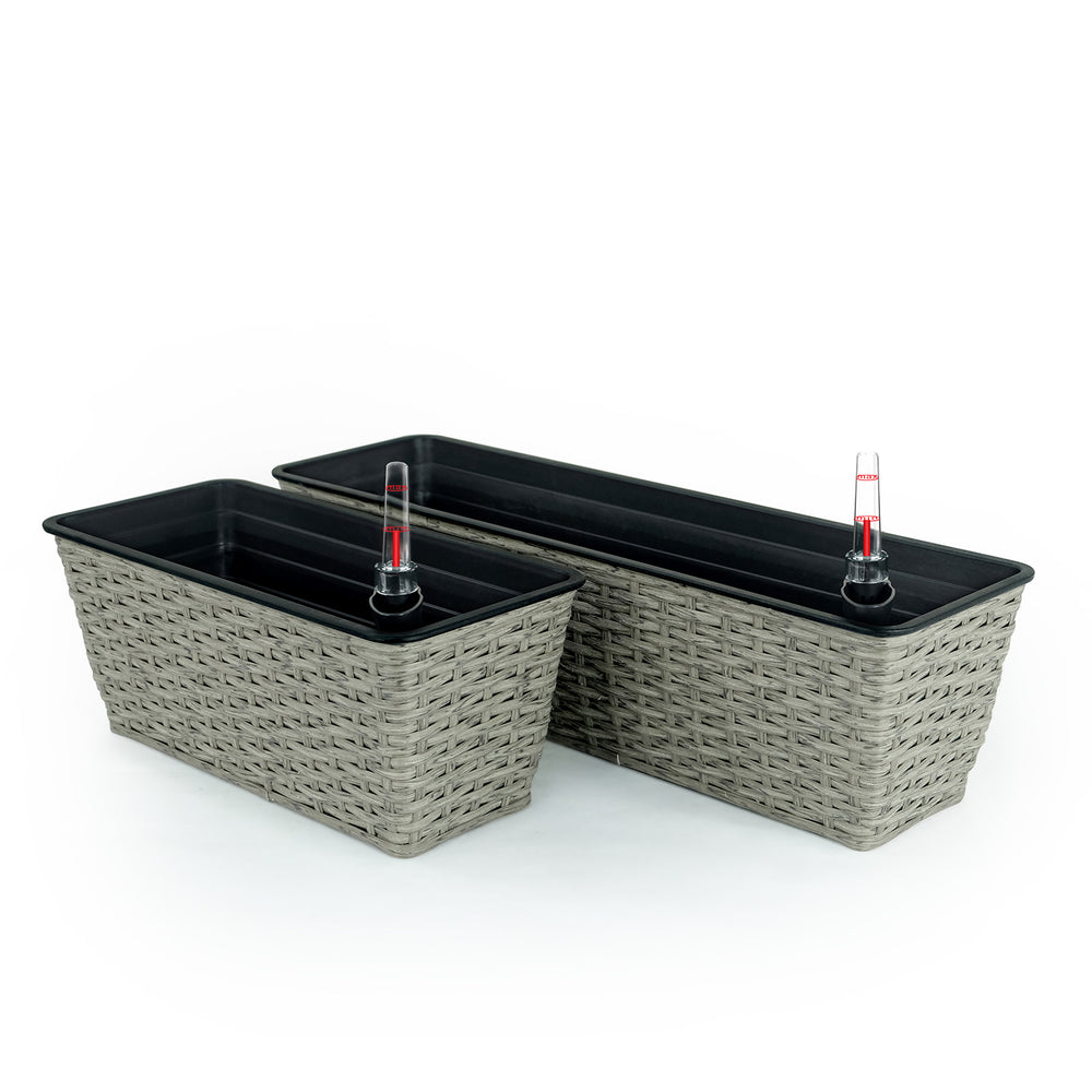 2-Pack Smart Self-watering Rectangle Planter for Indoor and Outdoor - Hand Woven Wicker - Gray Media 3