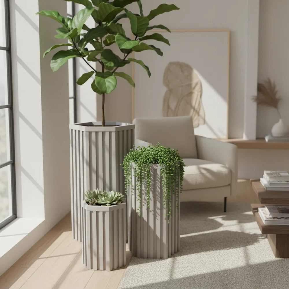 Hexagon Column Planter LG - Grey Brown Media 3