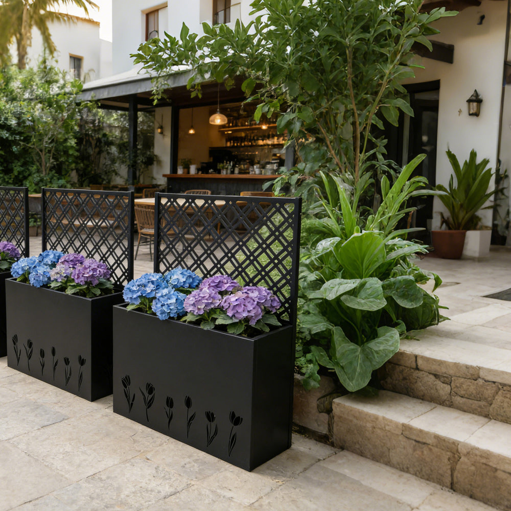 Tall Metal Planter Raised Garden Bed with Trellis 35.5in L x 11.9in W x 47.3in H - Large Flower Box Privacy Screen for Porch, Patio, Garden, Commercial Décor, Tulip Black Media 5