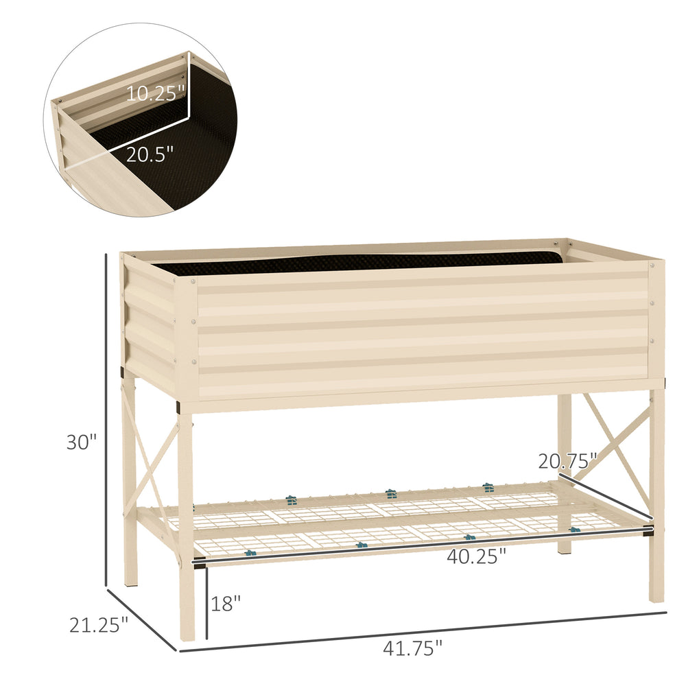 Outsunny Raised Garden Bed with Galvanized Steel Frame, Storage Shelf and Bed Liner, Elevated Planter Box with Legs for Vegetables, Flowers, Herbs, Cream Media 7