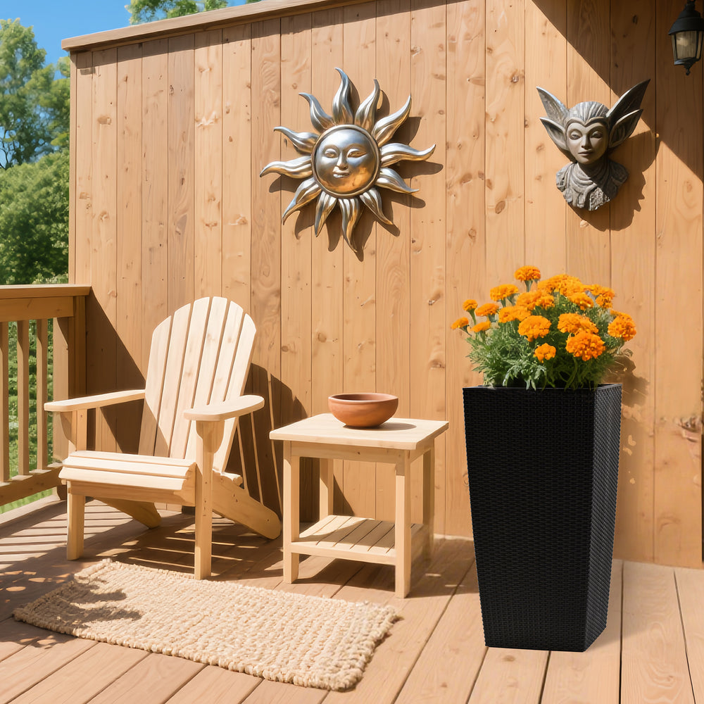 Black Faux Rattan Large Flower Pot with Self-Watering System, 30 in Tall Indoor Outdoor Planter Featuring Drainage Holes, Inner Tray & Water Level Monitor Media 8