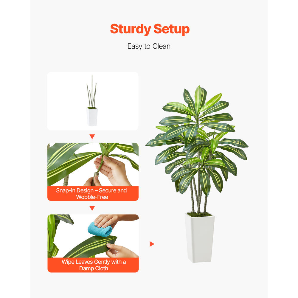 Artificial Dracaena Tree 5 ft, Fake Palm Tropical Plants with White Tall Planter, Faux Floor Silk Plant in Pot, Large Trees for Home Office Living Room Decor House Warming, Indoor Outdoor Media 9