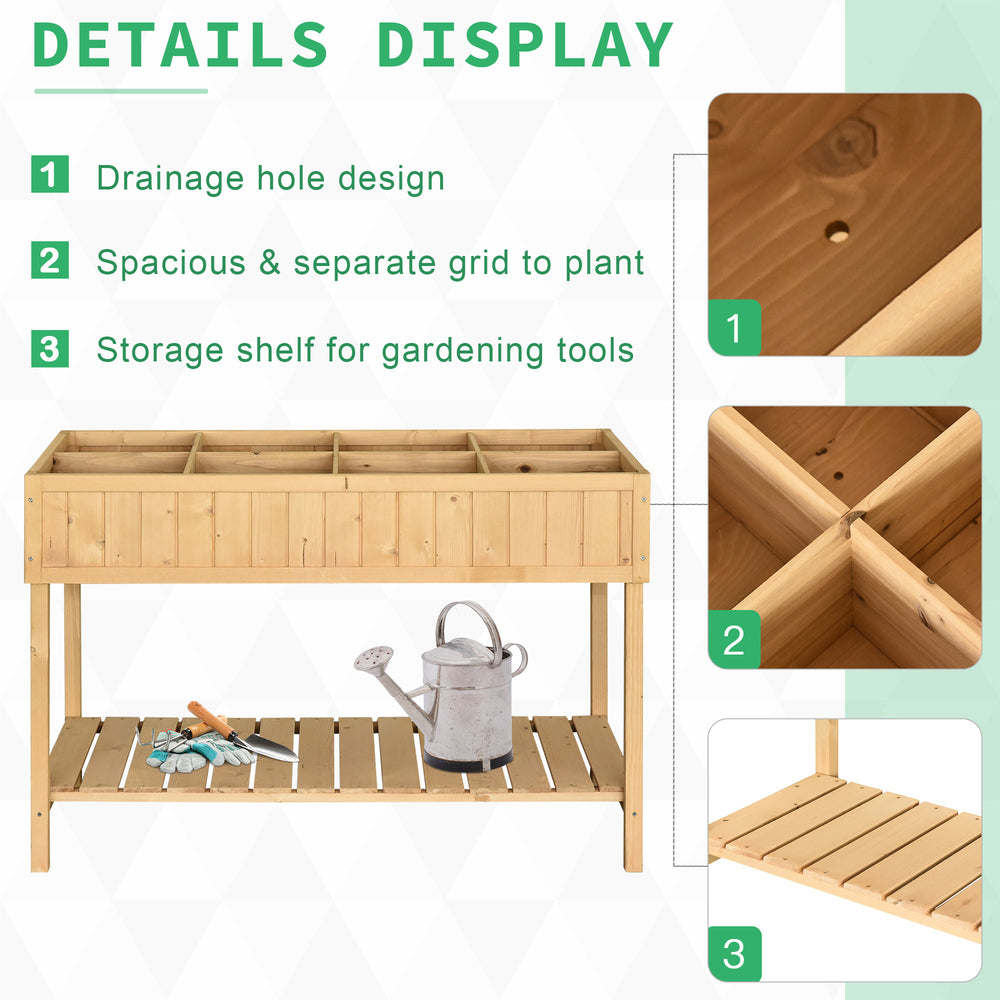Outsunny 43x18x30in Raised Garden Bed with 8 Pockets and Shelf, Wooden Elevated Planter Box with Legs to Grow Herbs, Vegetables, and Flowers, Natural Media 3