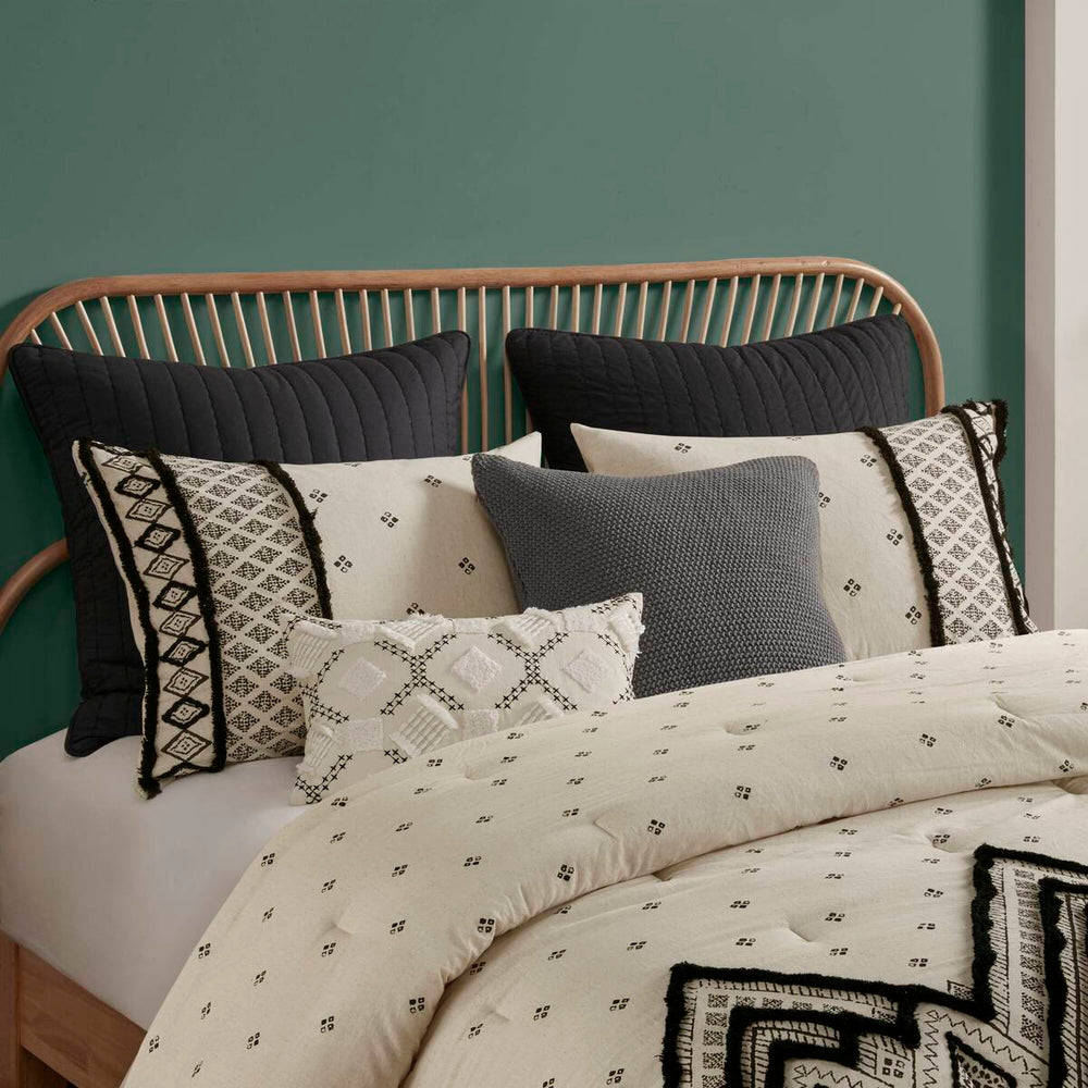 3 Piece Cotton and Flax Linen Blend Comforter Set Natural Full/Queen Media 6