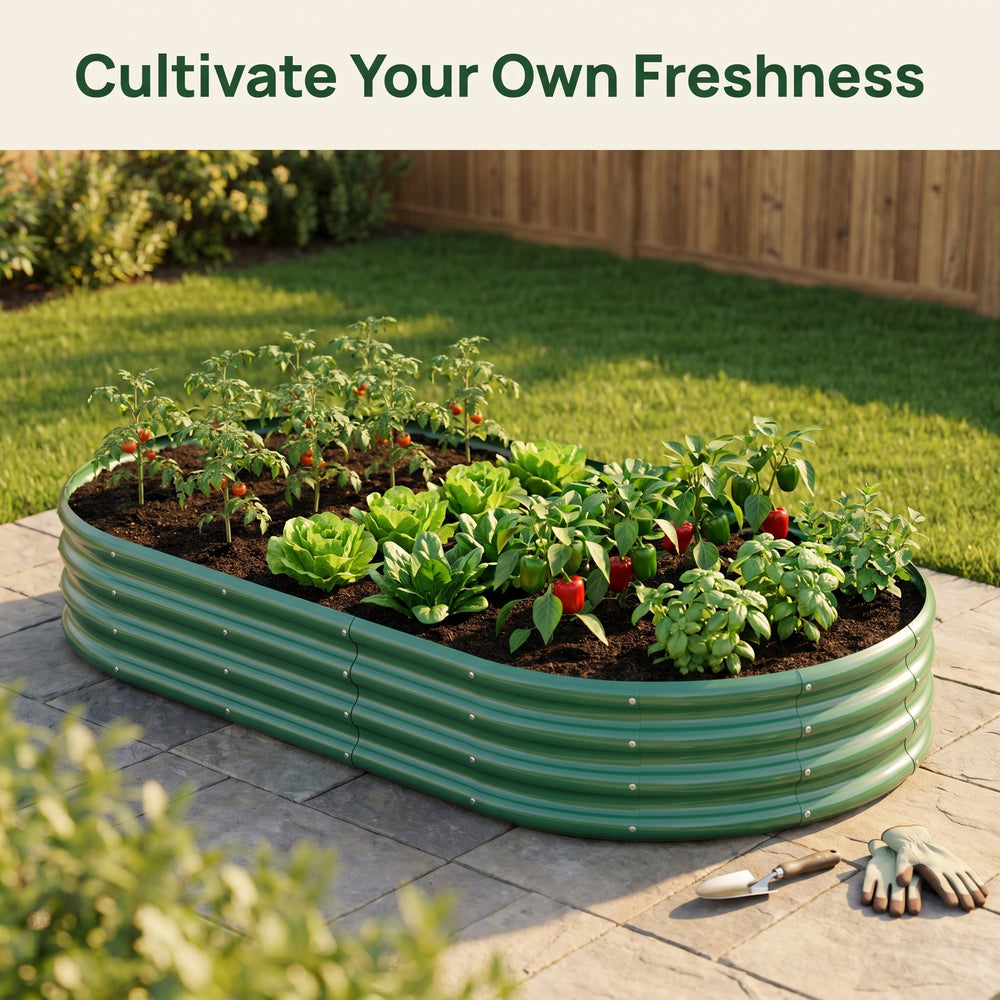 Galvanized Raised Garden Bed 8x4x1ft - Heavy Duty Metal Planter Box for Vegetables, Herbs & Flowers, Rust-Proof Outdoor Garden Bed with Large Capacity, Green, 1PCS Media 8