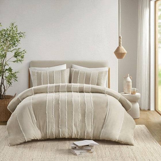 Full/Queen 3 Piece Striped Cotton Duvet Cover Set Media 16
