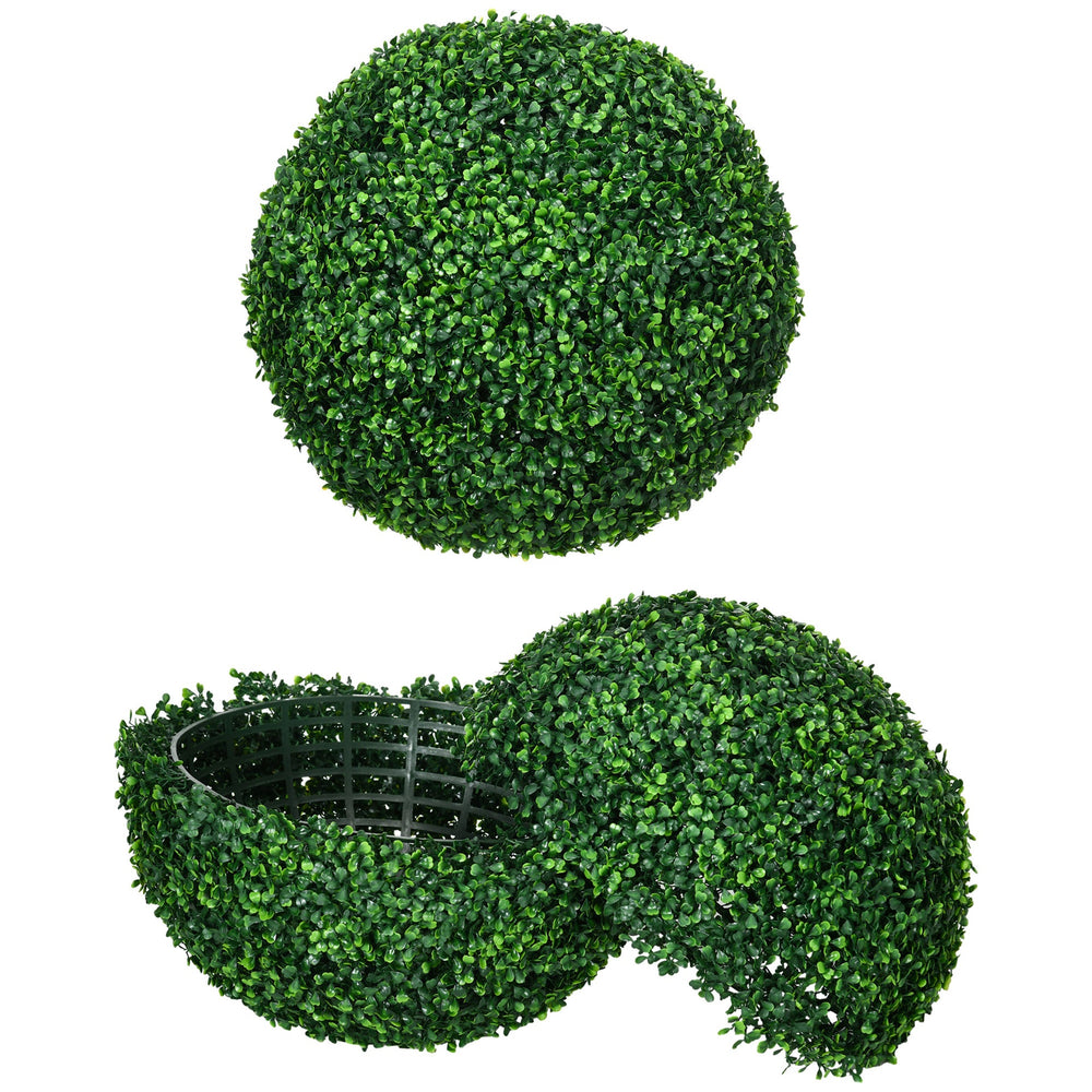 HOMCOM Set of 2 19.75 Inch Artificial Ball Boxwood Topiary Trees Balls, Indoor Outdoor Fake Plants for Home, Office & Living Room Decor Media 8