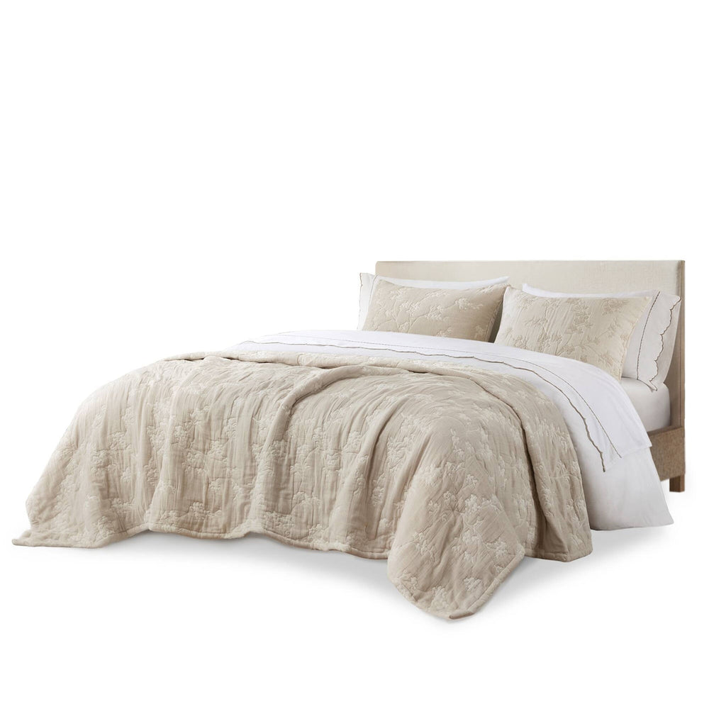 3 Pieces Full/Queen Jacquard Cotton Gauze Quilt Set,Linen Media 3