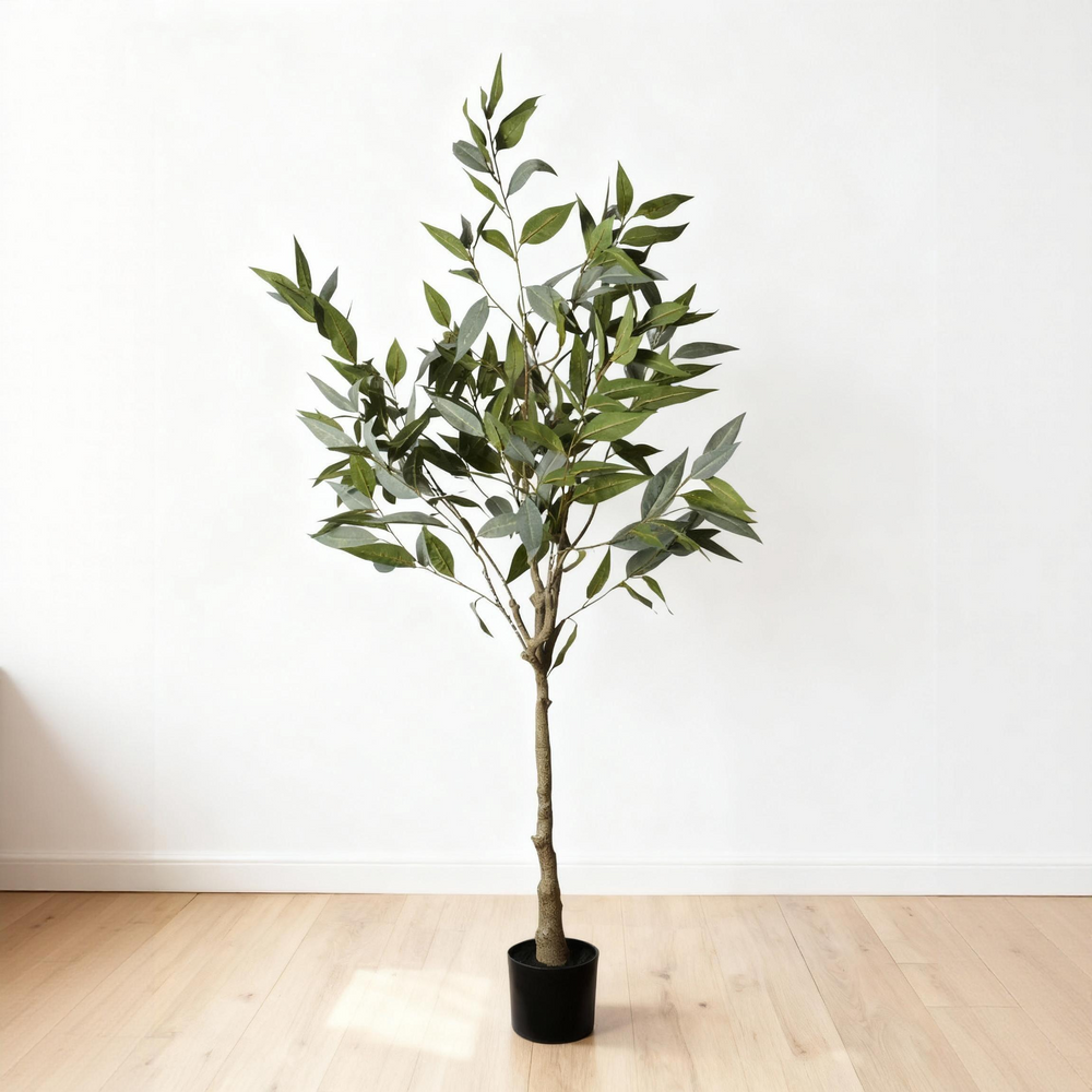 5FT Realistic Artificial Eucalyptus Tree in Black Plastic Pot with Lush Green Fabric Leaves, Indoor Potted Faux Plant for Home Office Decor Media 2