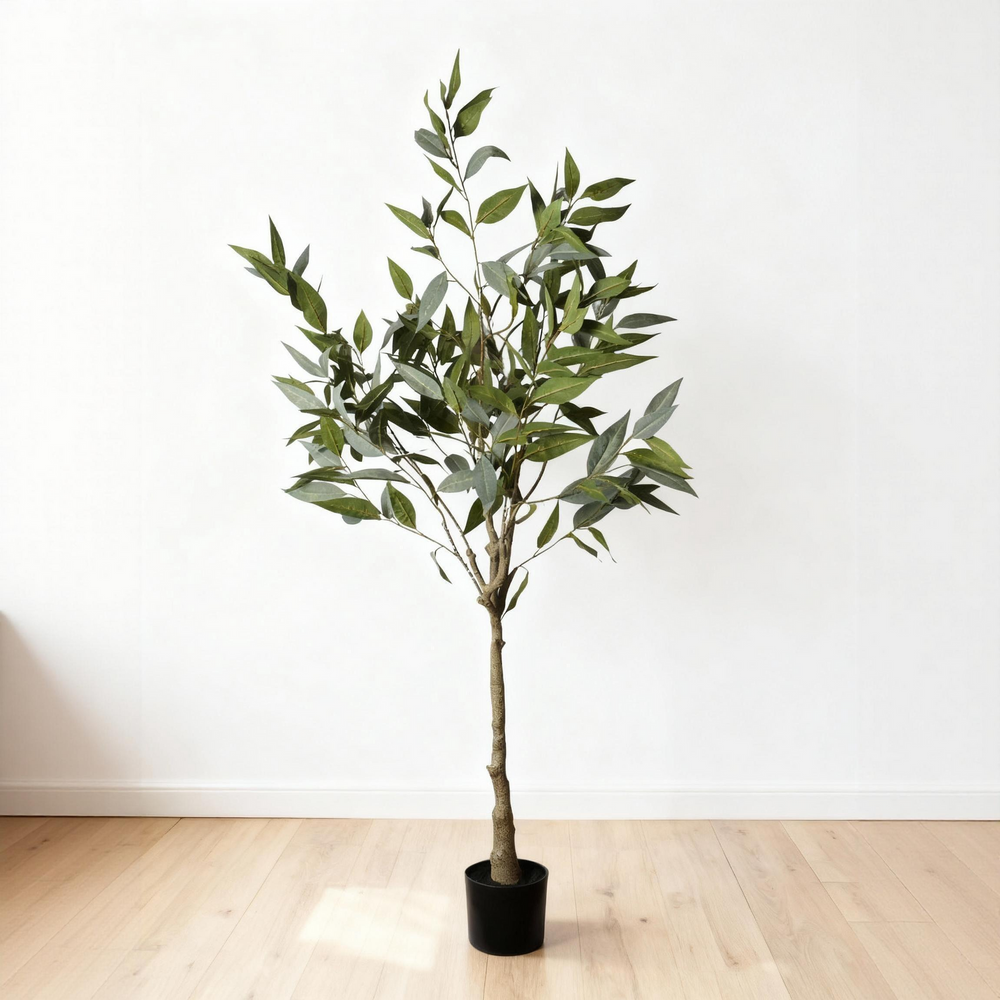 5FT Realistic Artificial Eucalyptus Tree in Black Plastic Pot with Lush Green Fabric Leaves, Indoor Potted Faux Plant for Home Office Decor Media 2