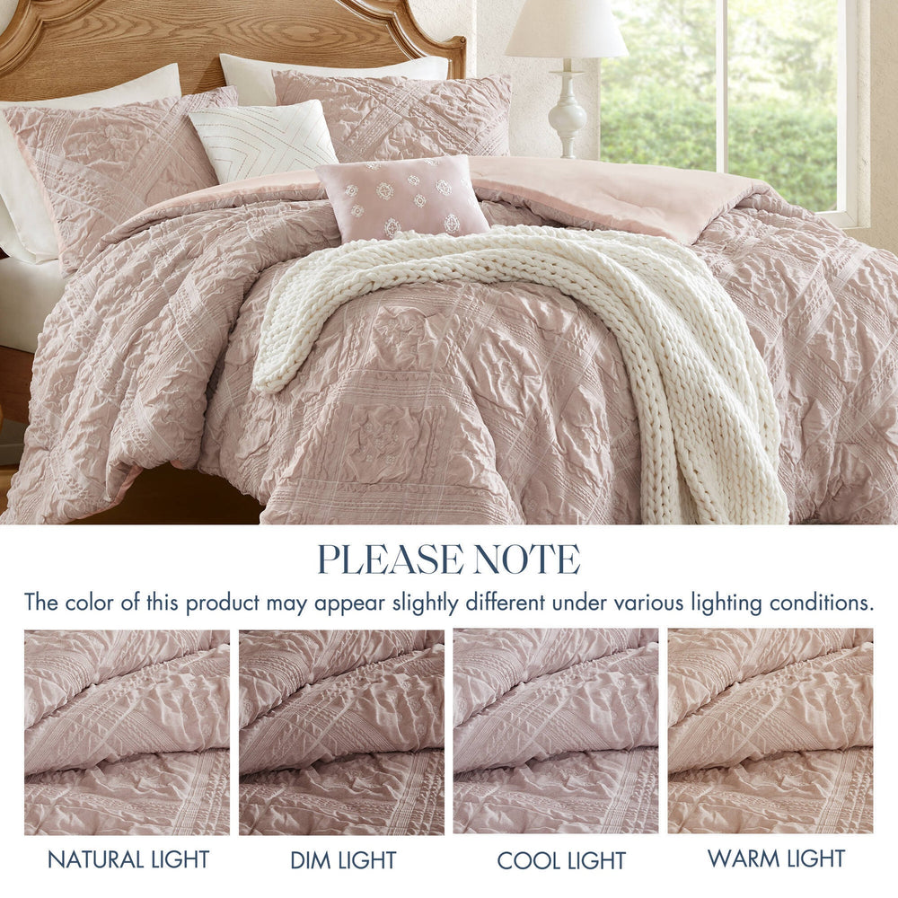 5-Piece Full/Queen 5 Piece Sculpted jacquard comforter set,Pink Media 4