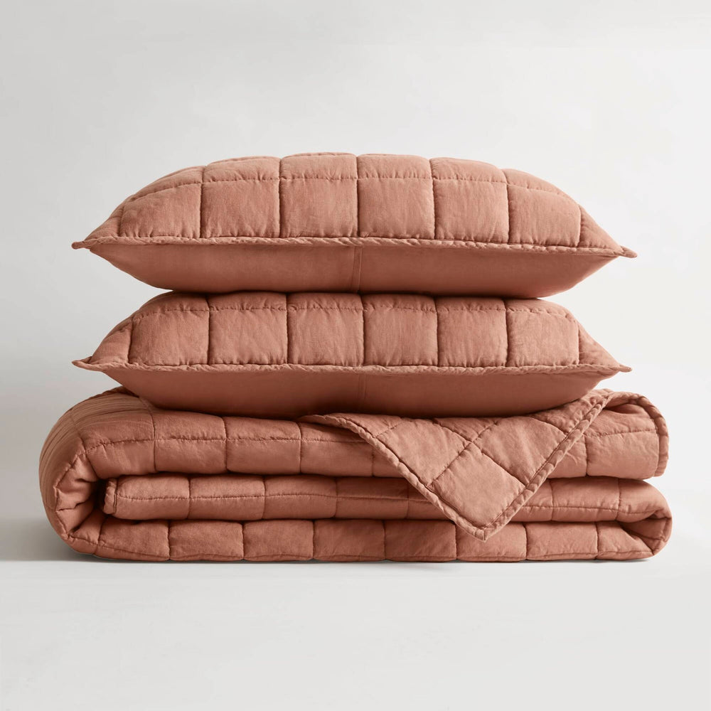 3-Piece Full/Queen Linen Garment Washed Quilt Set,Clay Media 15