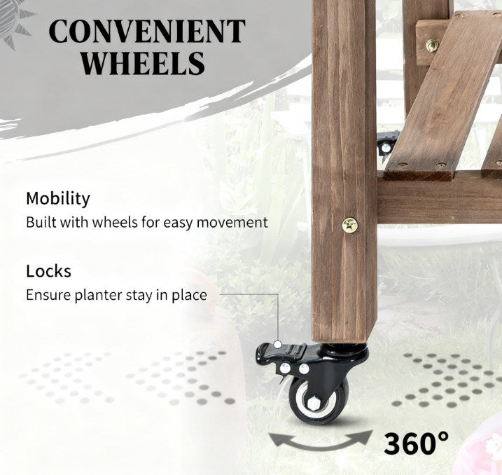 Planter Box,Wooden Garden Box,with 8 Pockets and Lockable Wheels,Foldable Side Clapboard,Elevated and Self-Draining Design Media 7