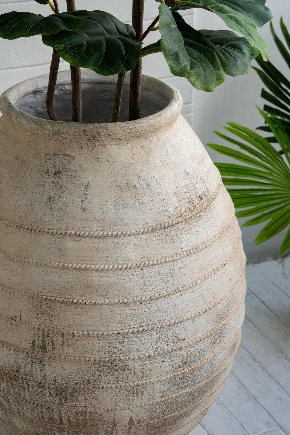 22.4x22.4x30.5' Large Magnesium Flower Pot with Weathered White Finish and Ridged Texture Media 7