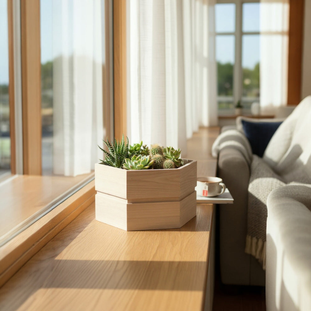 Hexagon Terrace Planter Box Short - Grey Brown Media 4