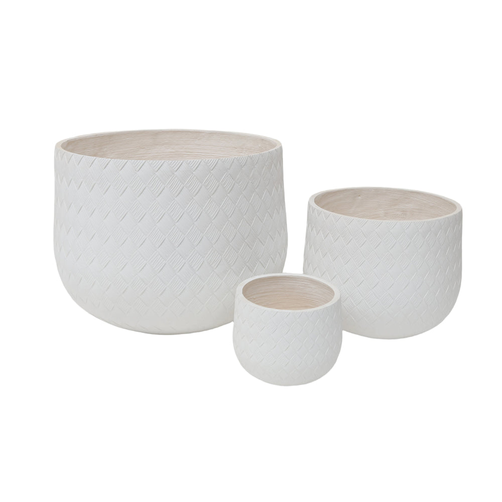Assorted Sizes Magnesium Oxide Round Planter,21.65''+14.17''+8.66'' Dia Set of 3 Planter,Outdoor Indoor Plant Pot with Drainage Hole, White Color  with Weaving Pattern Planter for Home Garden Patio Media 5