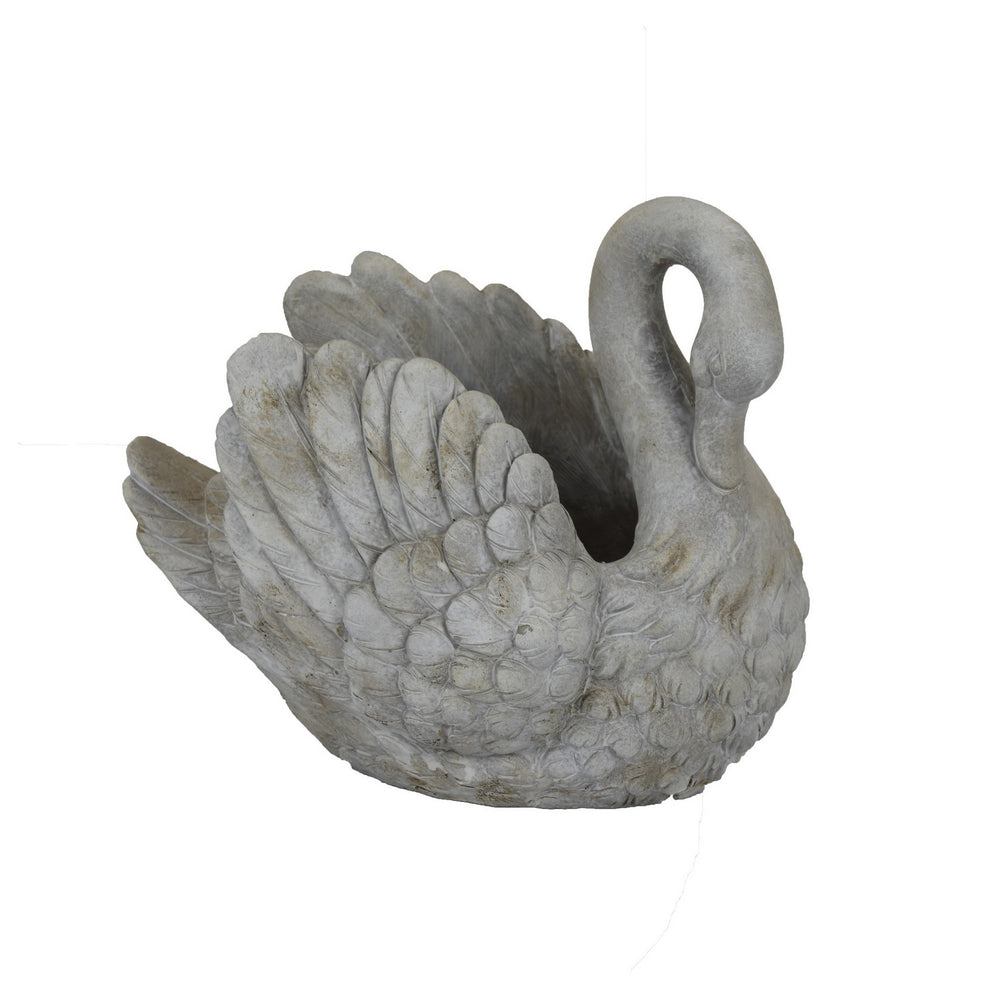 Jina Planter with Swan Sculpted Details, Gray Terracotta 10 Inch Media 1