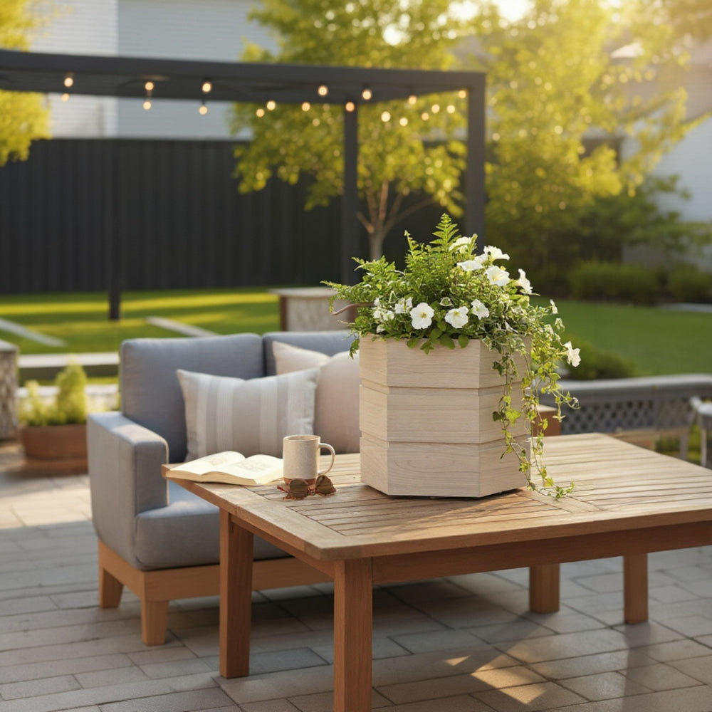 Hexagon Terrace Planter Box Tall - Ash Brown Media 3
