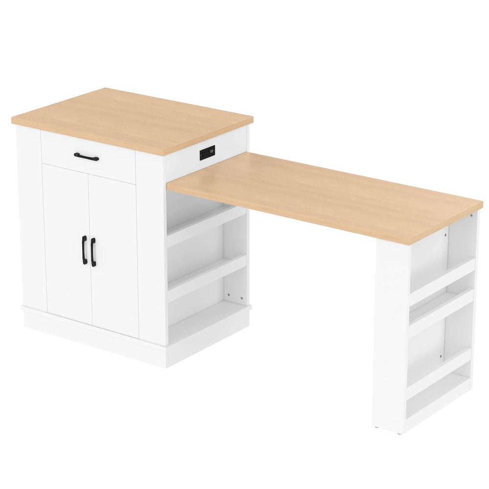 Extendable Island Console & Particle Board White Finish & Multi-Functional Storage Media 5